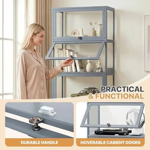 Display Cabinet, 5-Tier Display Case with Acrylic Doors, Large Curio Cabinet for Collectibles, Clear Showcase for
