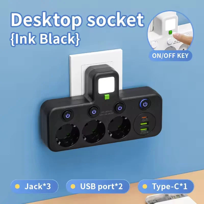 Multiprise EU 4 prises avec USB et USB-C – Câble en option