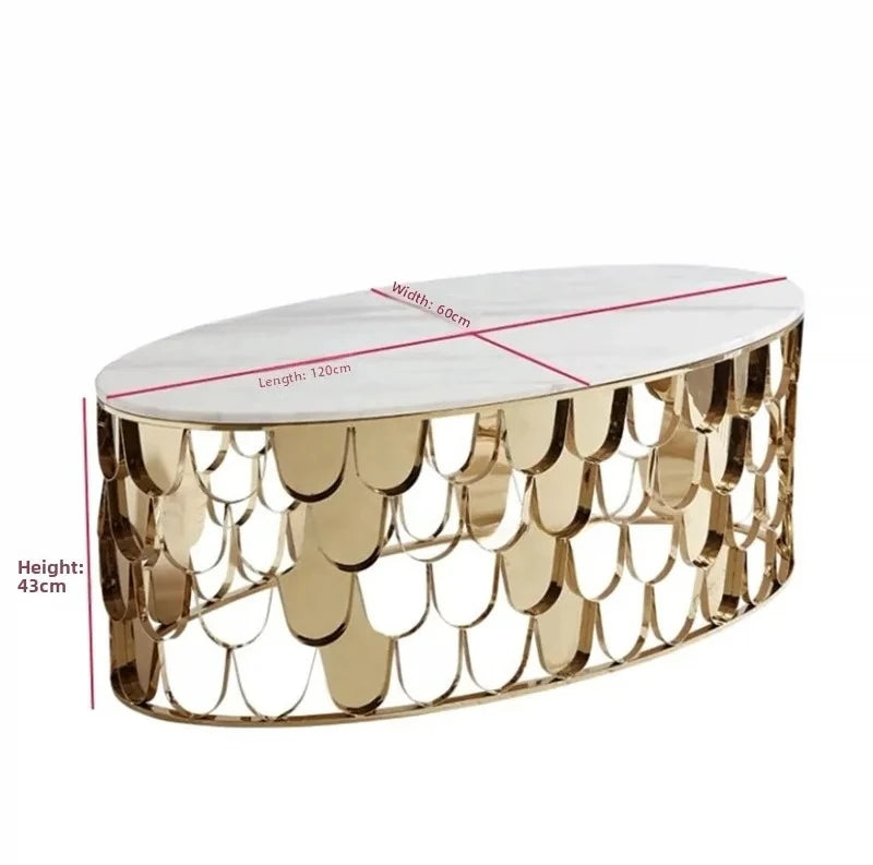 Table Basse Ronde en Acier Inoxydable – Décoration Écaille Brillante pour Salon