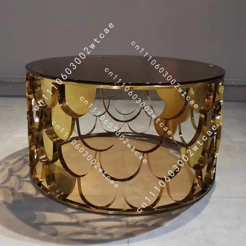American Stainless Steel Coffee Tables Living Room Sofa Side Table Fish Scale Glossy Decoration Round Table for Home Furniture