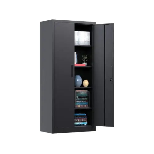47" H Locking Display Cabinet with Glass Door, Metal Cabinets with 3 Adjustable Shelves, Cabinet Display Case for