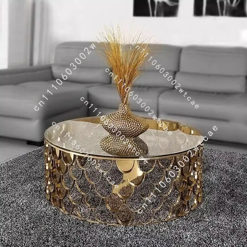 American Stainless Steel Coffee Tables Living Room Sofa Side Table Fish Scale Glossy Decoration Round Table for Home Furniture
