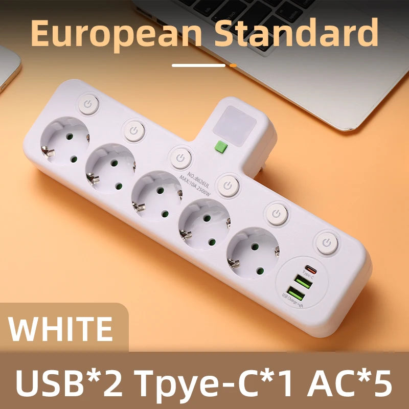 Multiprise EU 4 prises avec USB et USB-C – Câble en option
