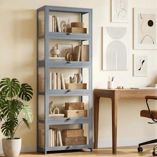 Display Cabinet, 5-Tier Display Case with Acrylic Doors, Large Curio Cabinet for Collectibles, Clear Showcase for