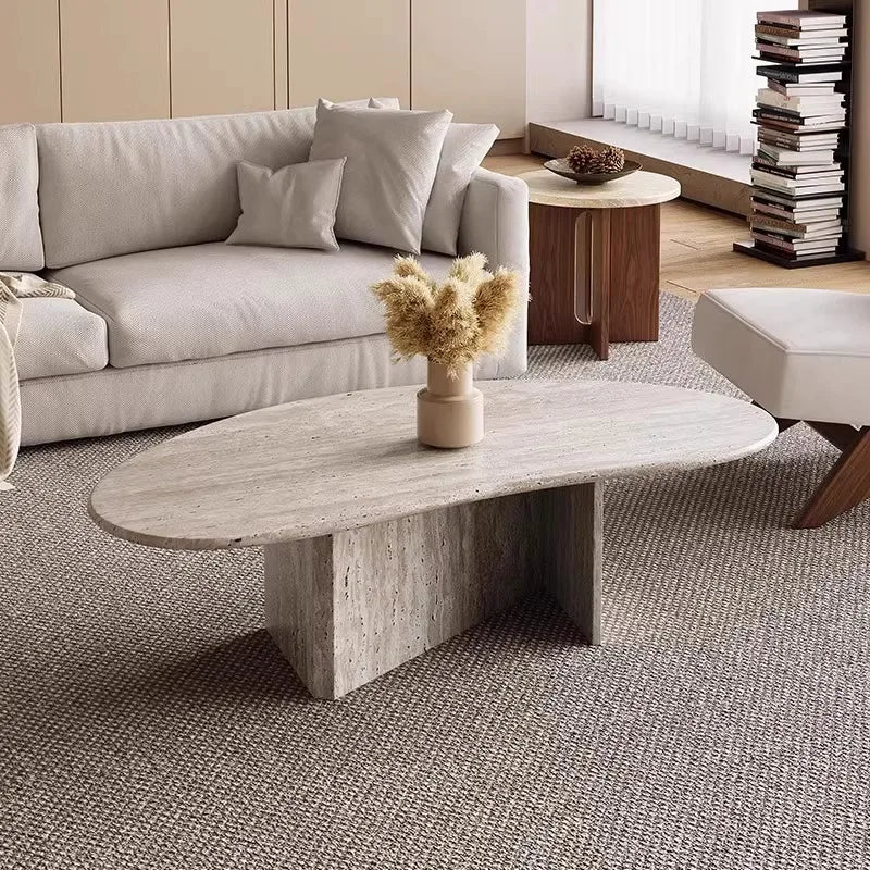 Modern Travertine Marble Coffee Table Natural Stone for Living Room Home Furniture Decor